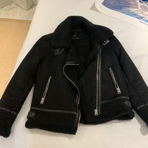 Black faux shearling moto jacket